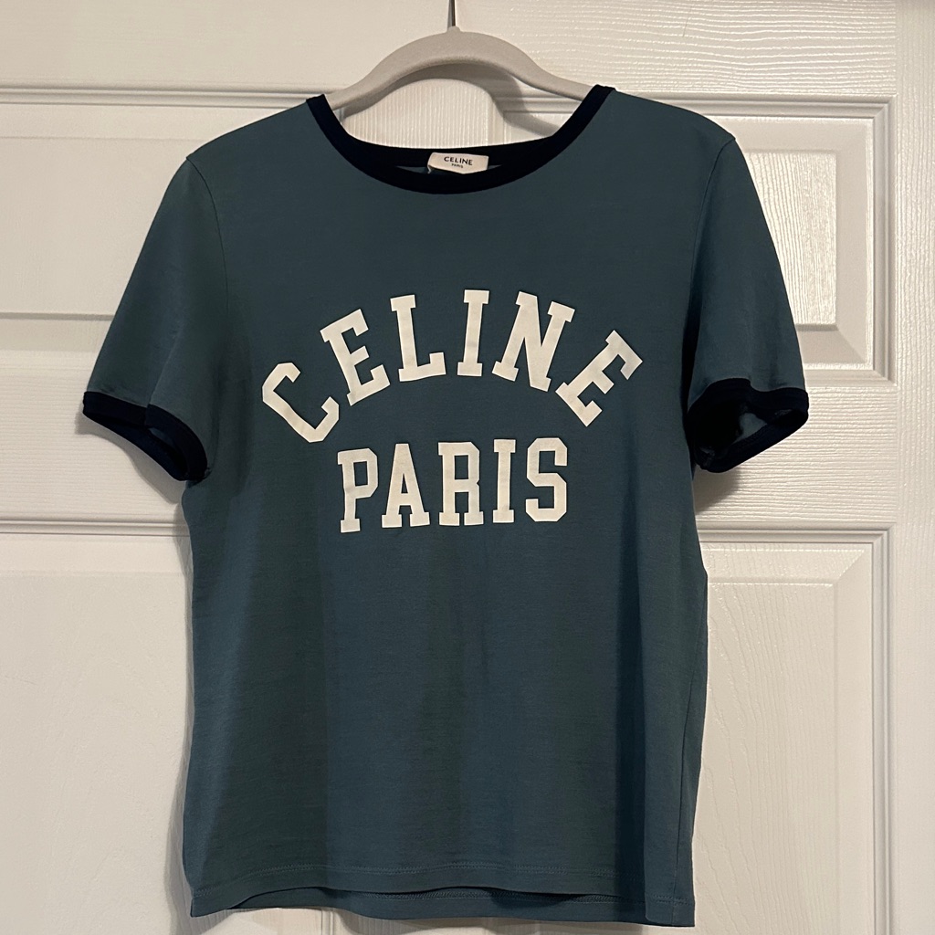 Celine Paris Teal Short Sleeve Cotton Jersey Tee, Sz Xsmall